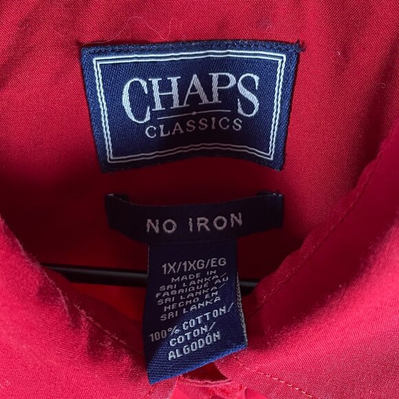 Chaps Men’s 1X Button Down Shirt Red Long Sleeve 100% Cotton No Iron Classic Fit - Picture 3 of 5